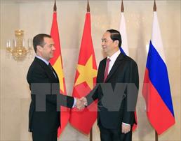 Chủ tịch nước Trần Đại Quang hội kiến Thủ tướng Nga Dmitry Medvedev